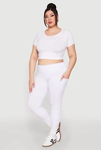 Womens Plus Size Side Pocket Leggings, White, Size 3X