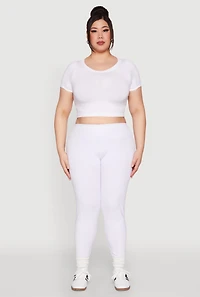 Womens Plus Size Side Pocket Leggings, White, Size 3X
