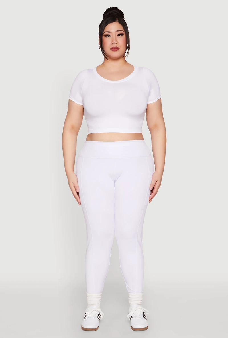Womens Plus Size Side Pocket Leggings, White, Size 1X