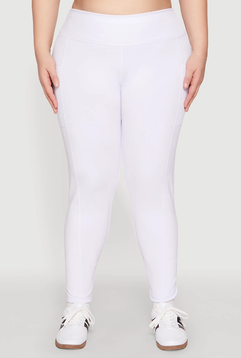 Womens Plus Size Side Pocket Leggings, White, Size 3X