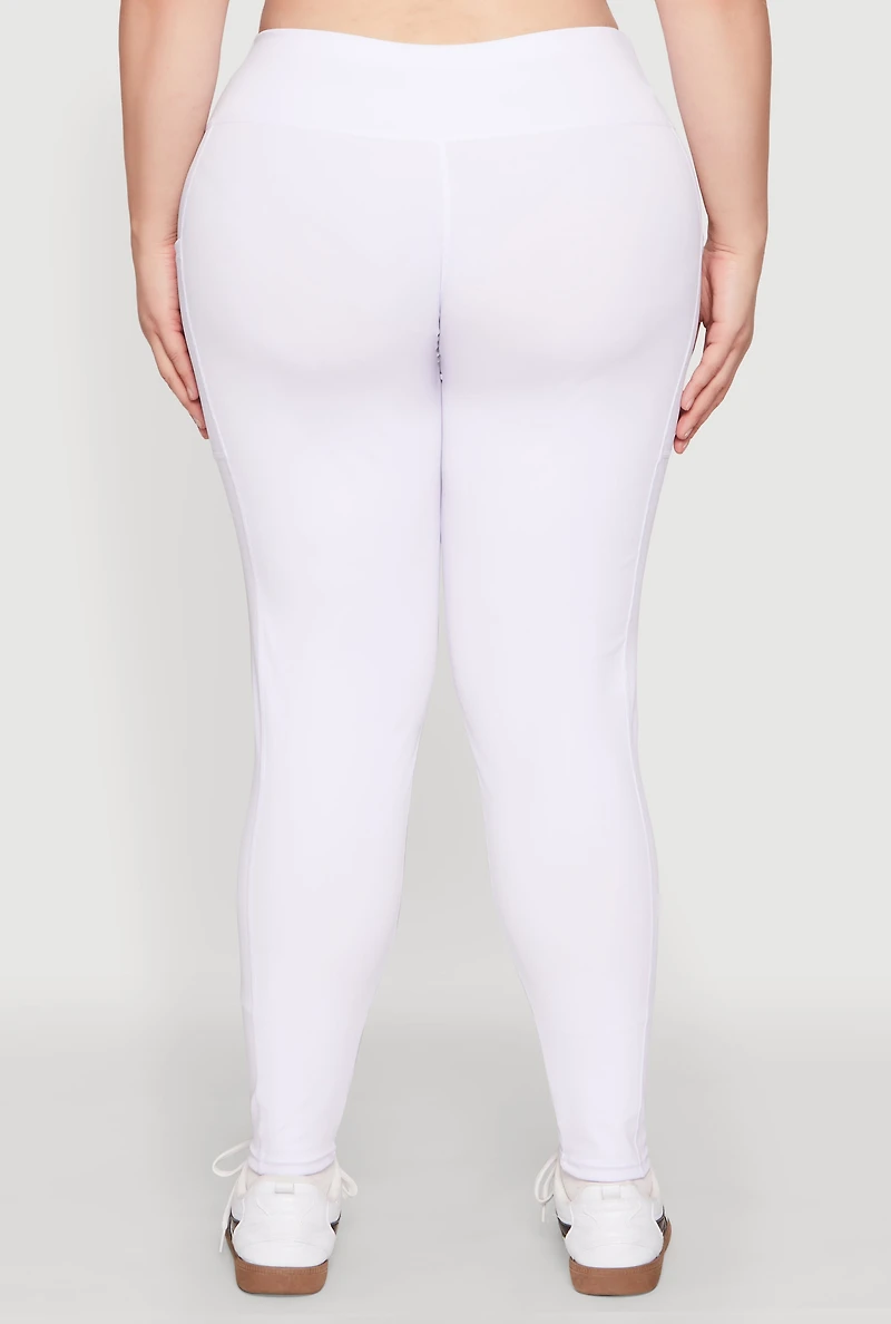 Womens Plus Size Side Pocket Leggings, White, Size 3X