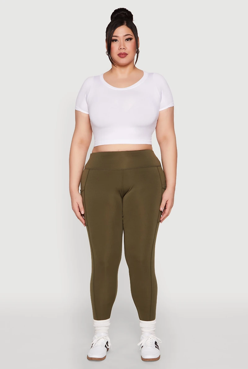 Womens Plus Size Side Pocket Leggings, Green, Size 2X