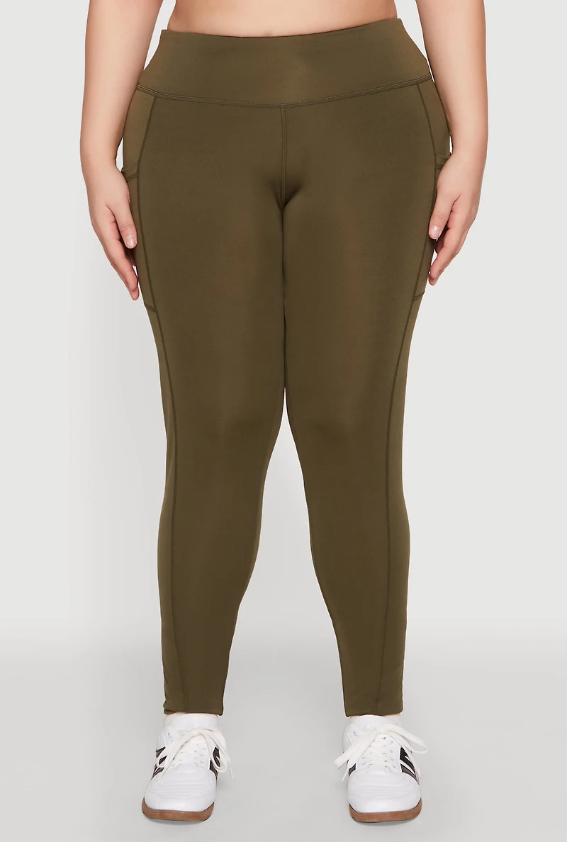 Womens Plus Size Side Pocket Leggings, Green, Size 2X