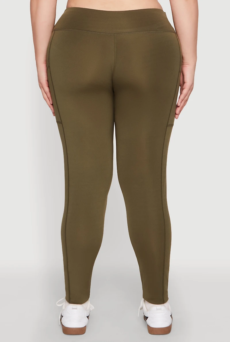 Womens Plus Size Side Pocket Leggings, Green, Size 2X