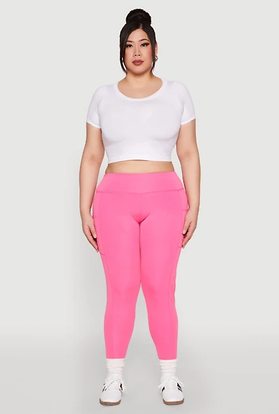 Womens Plus Size Side Pocket Leggings, Pink, Size 2X