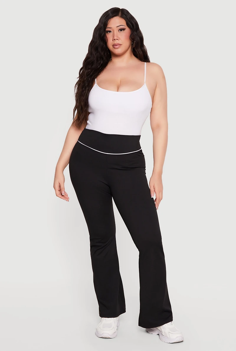 Plus Contrast Piping Flared Active Pants