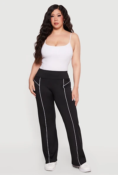 Plus High Waisted Contrast Piping Pants