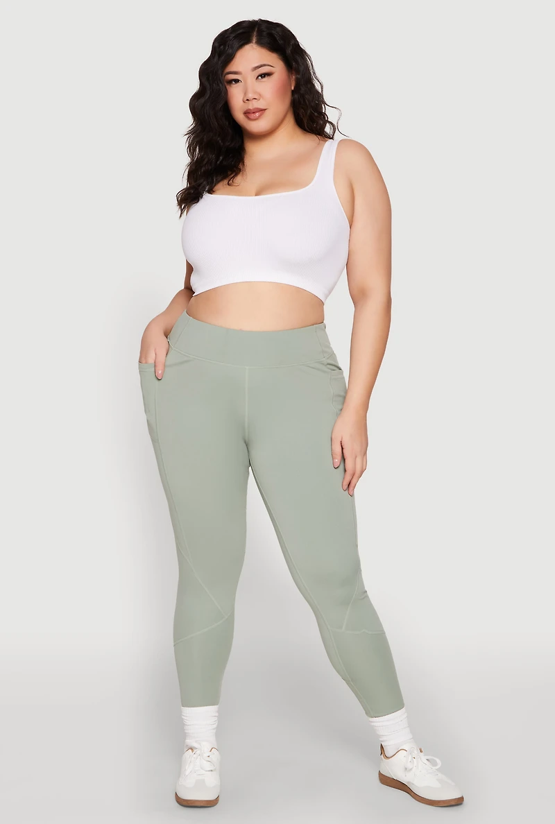 Womens Plus Size Cell Phone Pocket Leggings, Green, Size 1X