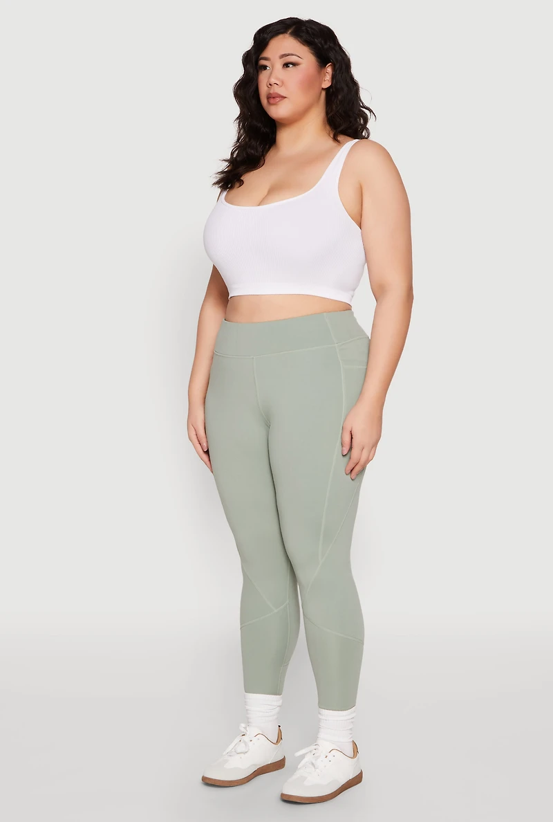 Womens Plus Size Cell Phone Pocket Leggings, Green, Size 1X