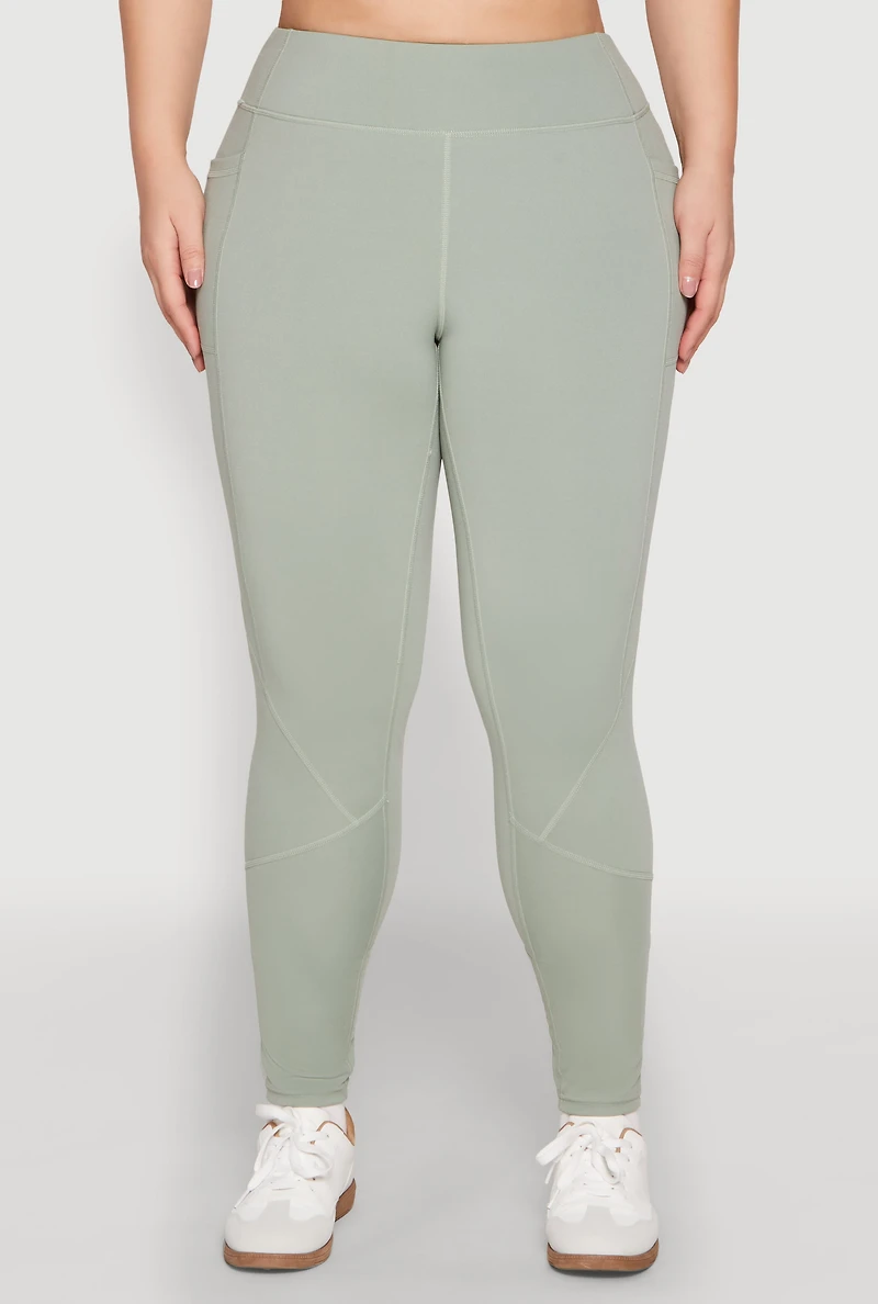 Womens Plus Size Cell Phone Pocket Leggings, Green, Size 1X