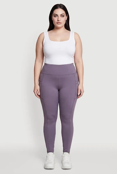Plus High Waist Leggings with Cell Phone Pockets