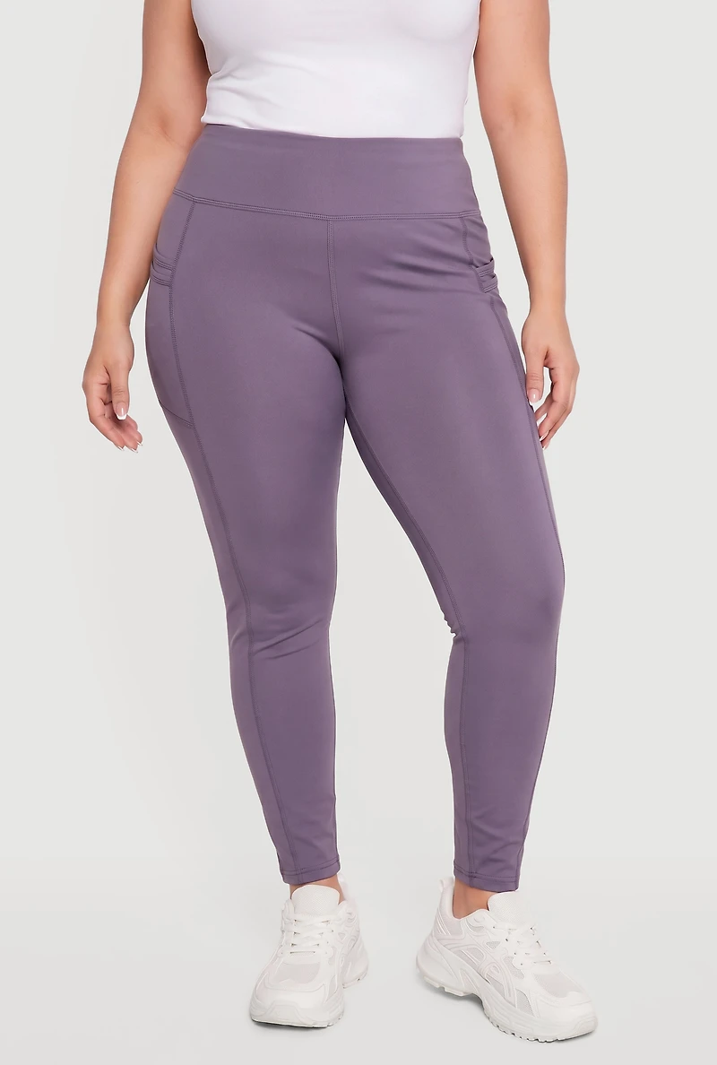 Plus High Waist Leggings with Cell Phone Pockets