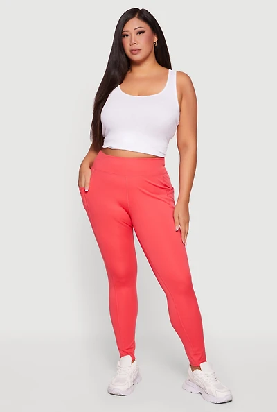 Plus High Waist Leggings with Cell Phone Pockets