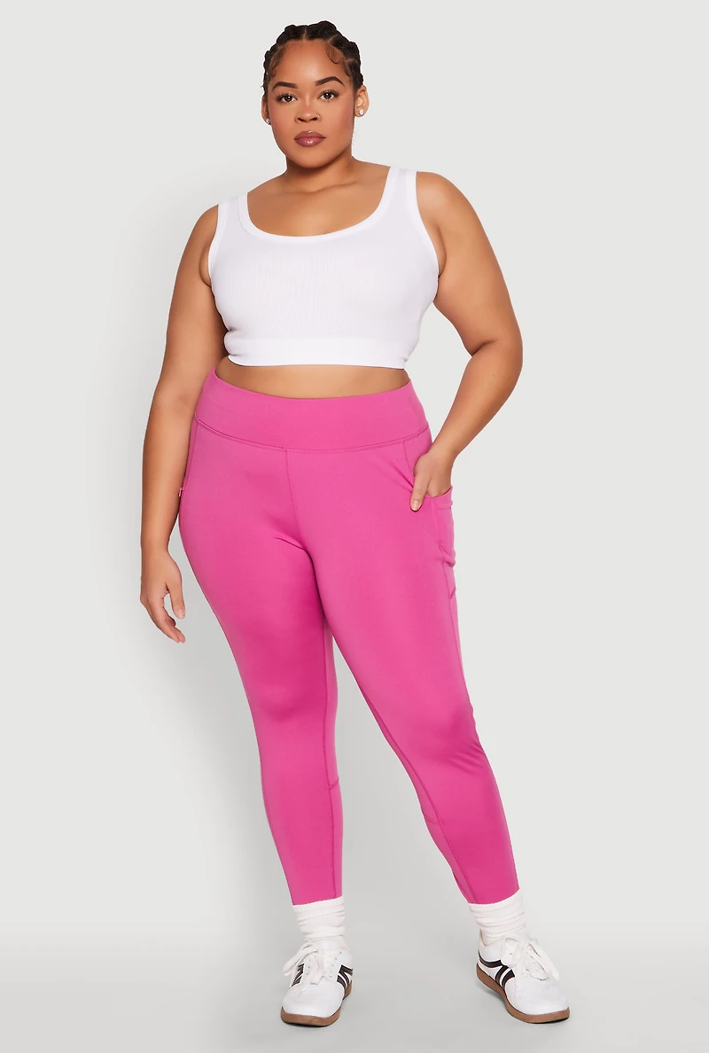 Womens Plus Size Side Zip Pocket Leggings, Pink, Size 2X