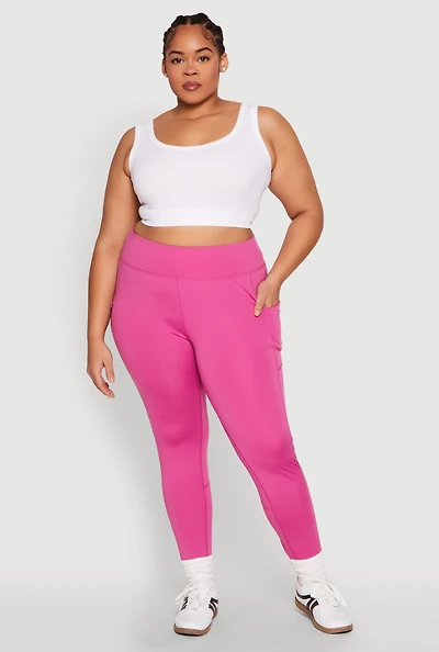 Womens Plus Size Side Zip Pocket Leggings, Pink, Size 2X