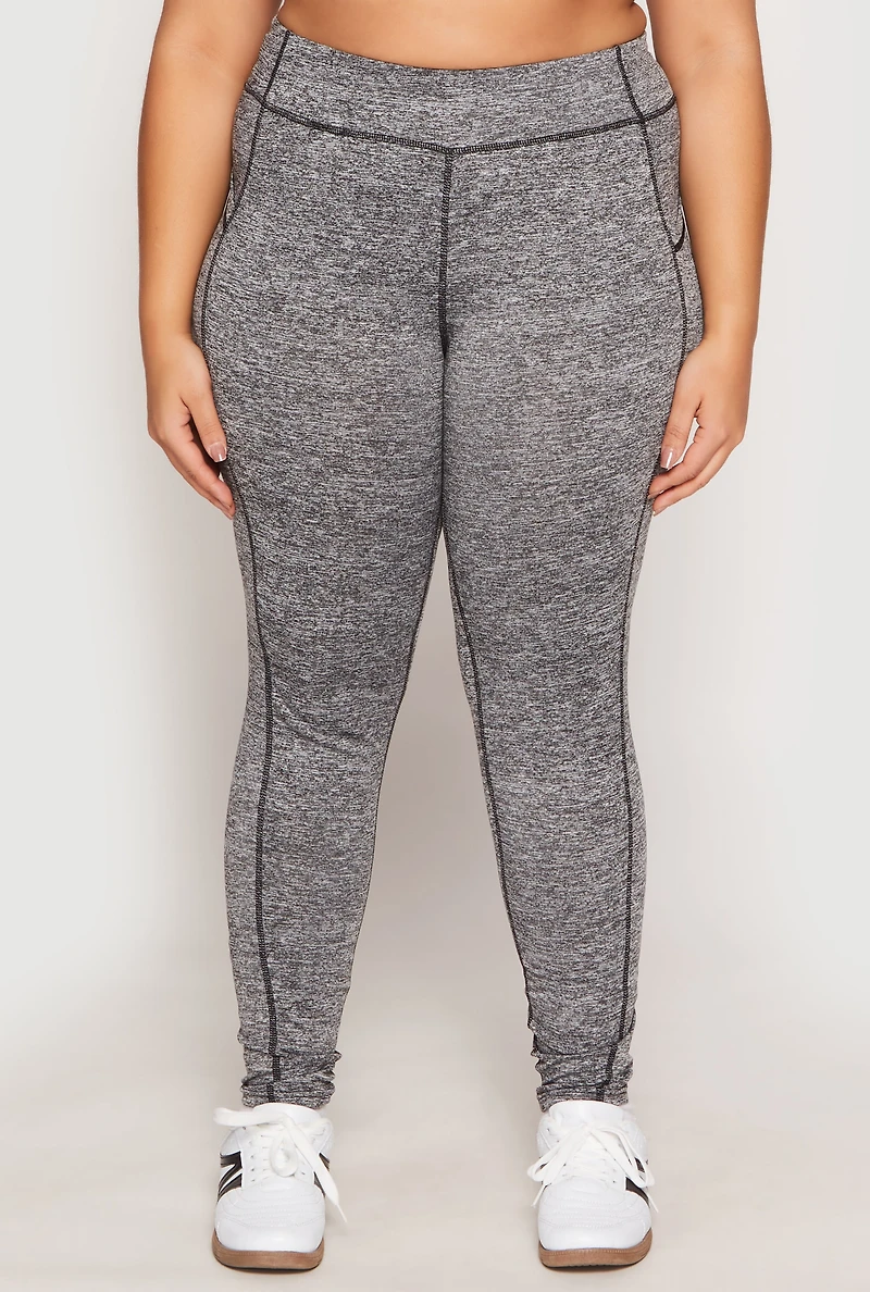 Womens Plus Size Side Pocket High Waist Active Leggings, Grey, Size 1X