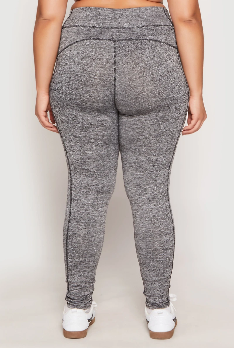 Womens Plus Size Side Pocket High Waist Active Leggings, Grey, Size 1X