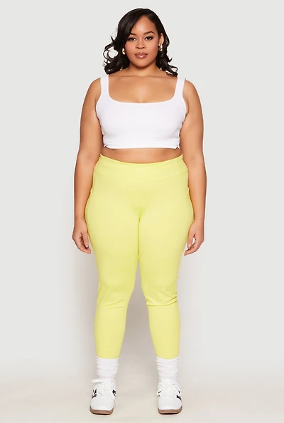Womens Plus Size Side Pocket High Waist Active Leggings, Yellow, Size 1X