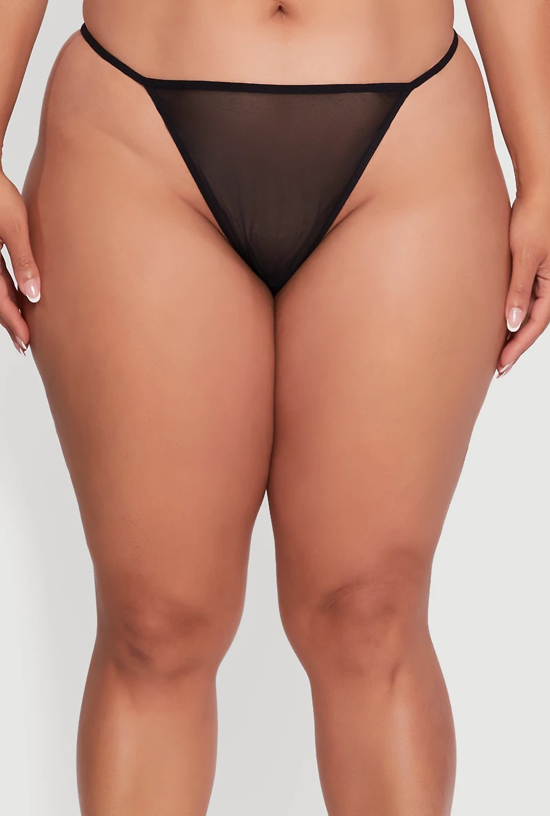 Womens Plus Size Heart Patterned Scalloped Lace Detail Babydoll and G String, Black, Size 2X