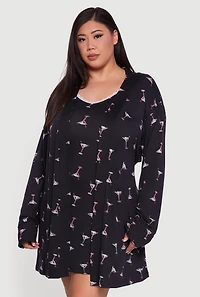Plus Martini Print Robe and Cami Nightgown