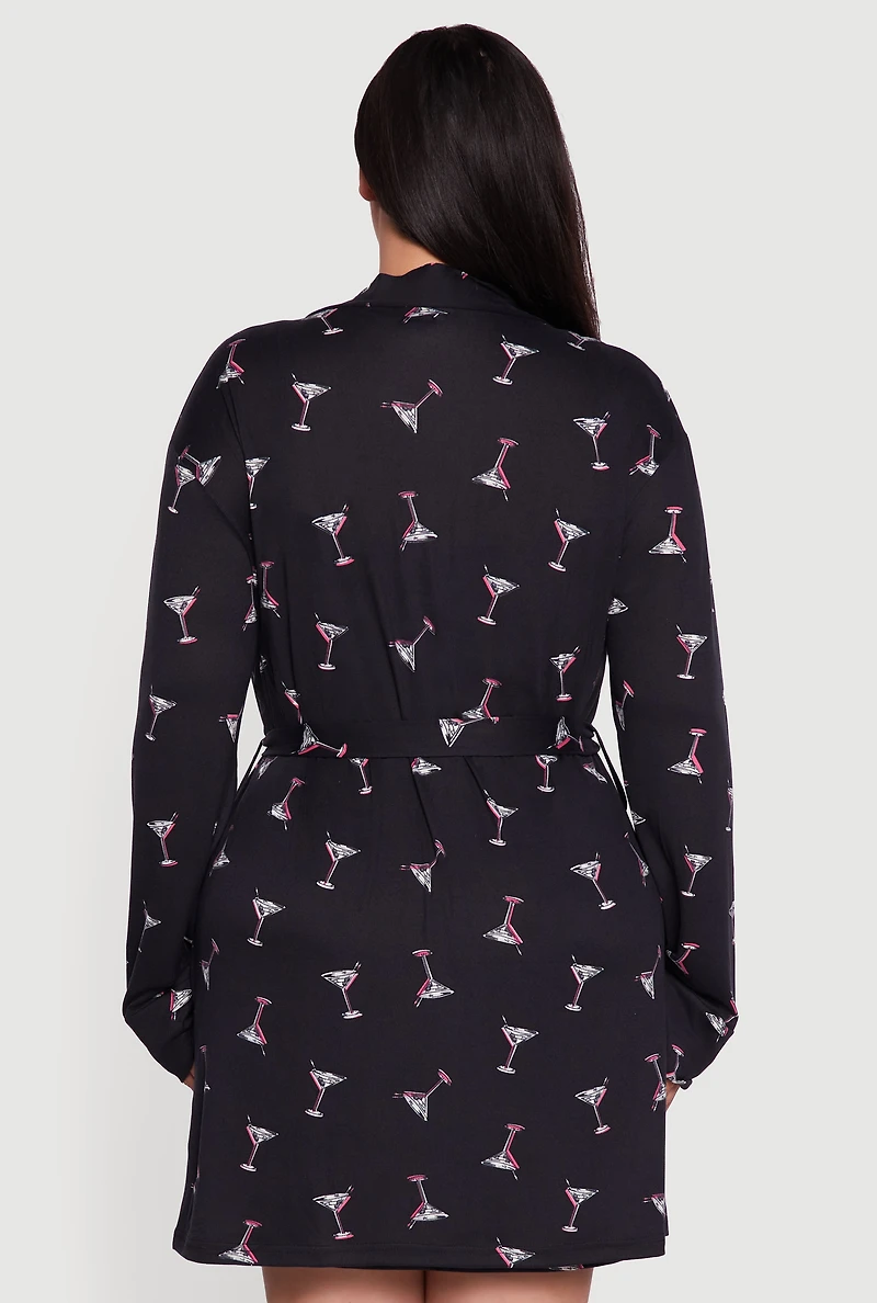 Plus Martini Print Robe and Cami Nightgown