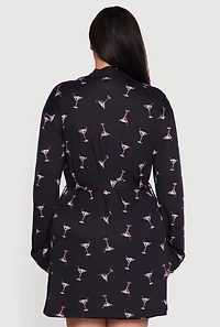 Plus Martini Print Robe and Cami Nightgown