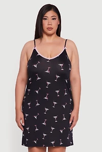 Plus Martini Print Robe and Cami Nightgown