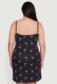 Plus Martini Print Robe and Cami Nightgown
