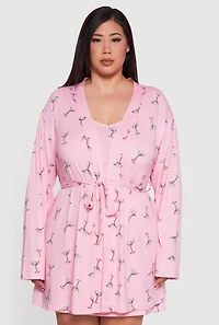 Plus Martini Print Robe and Cami Nightgown