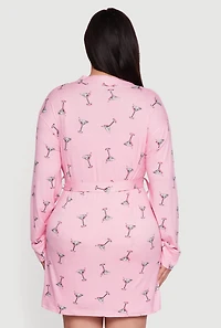 Womens Plus Size Martini Print Robe and Cami Nightgown, Pink, Size 2X