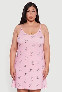 Plus Martini Print Robe and Cami Nightgown