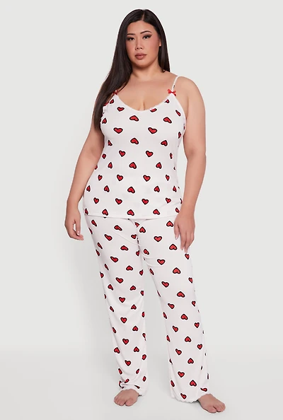 Plus Heart Print Pajama Cami and Lounge Pants