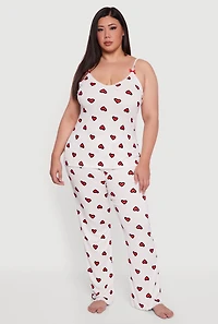 Plus Heart Print Pajama Cami and Lounge Pants