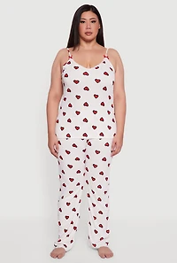Plus Heart Print Pajama Cami and Lounge Pants