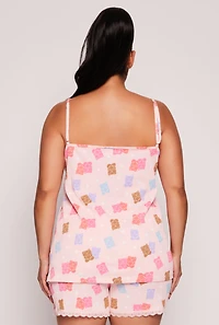 Womens Plus Size Gummy Bear Pajama Top and Shorts, Pink, Size 1X