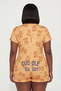Plus Cuddle Buddy Teddy Bear Print Pajama Romper