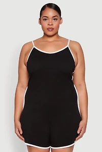 Womens Plus Contrast Trim Cami Pajama Romper, 1X