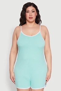 Womens Plus Contrast Trim Cami Pajama Romper,