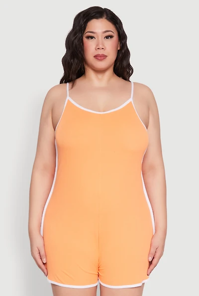 Womens Plus Contrast Trim Cami Pajama Romper,