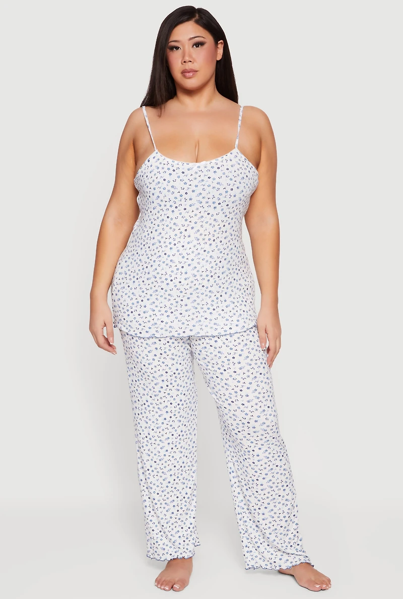 Plus Floral Pajama Cami and Pants Set