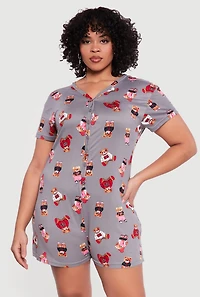 Plus Teddy Bear Print Pajama Romper