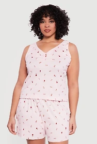 Plus Floral Ruched Pajama Top and Shorts Set