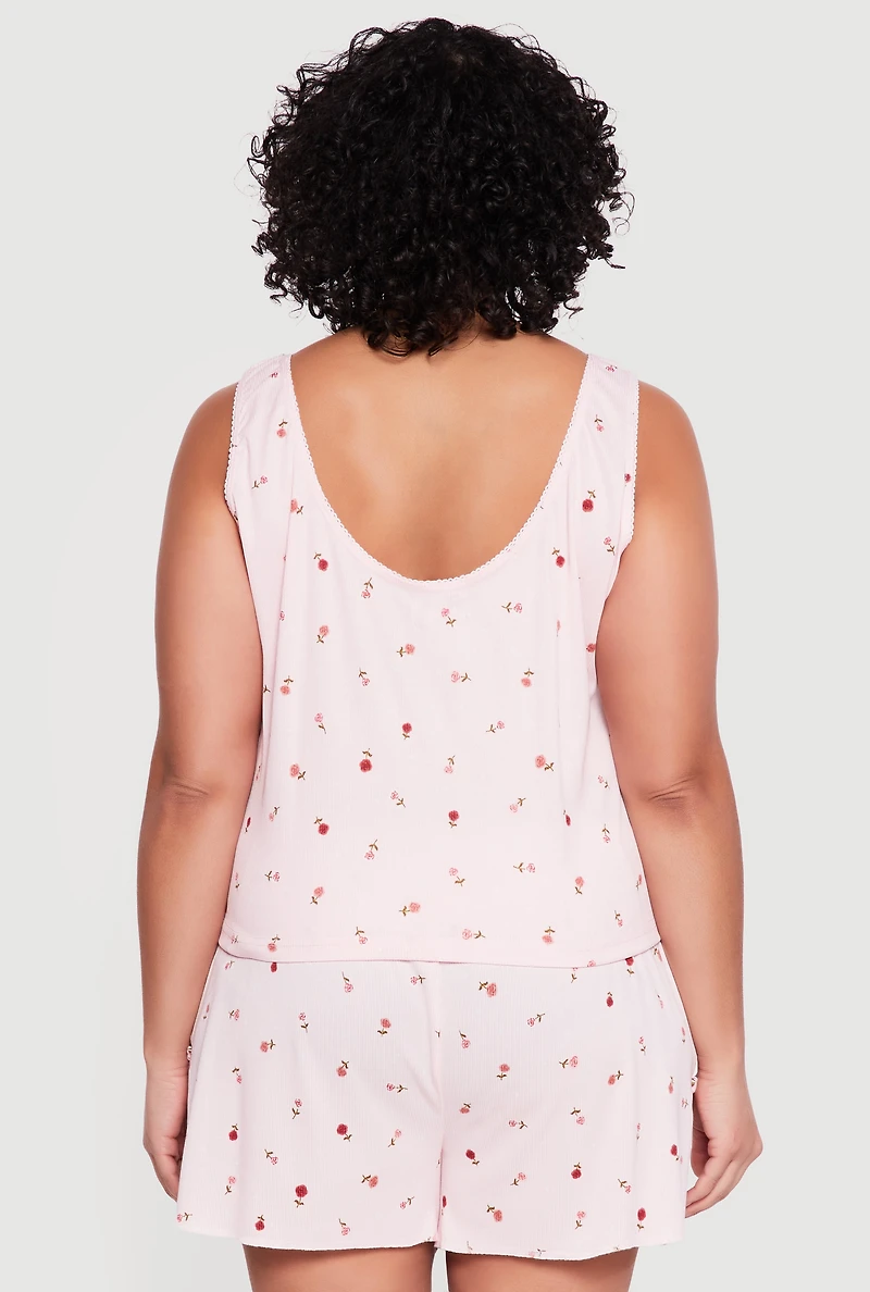 Plus Floral Ruched Pajama Top and Shorts Set