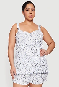 Plus Floral Ruffle Trim Pajama Cami and Shorts Set