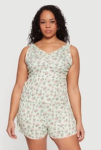 Plus Cherry Print Pajama Tank Top and Shorts