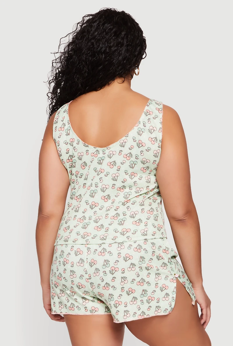 Plus Cherry Print Pajama Tank Top and Shorts