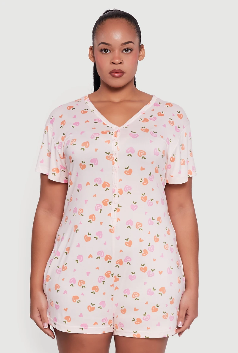 Plus Juicy Graphic V-Neck Pajama Romper
