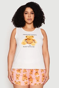 Plus Teddy Bear Graphic Pajama Tank Top and Shorts