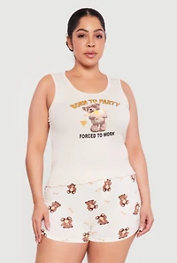 Plus Born To Party Graphic Pajama Tank Top and Shorts