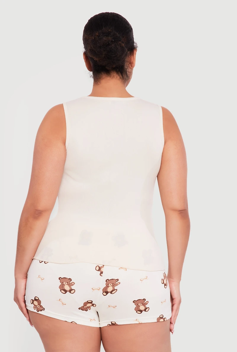 Plus Born To Party Graphic Pajama Tank Top and Shorts